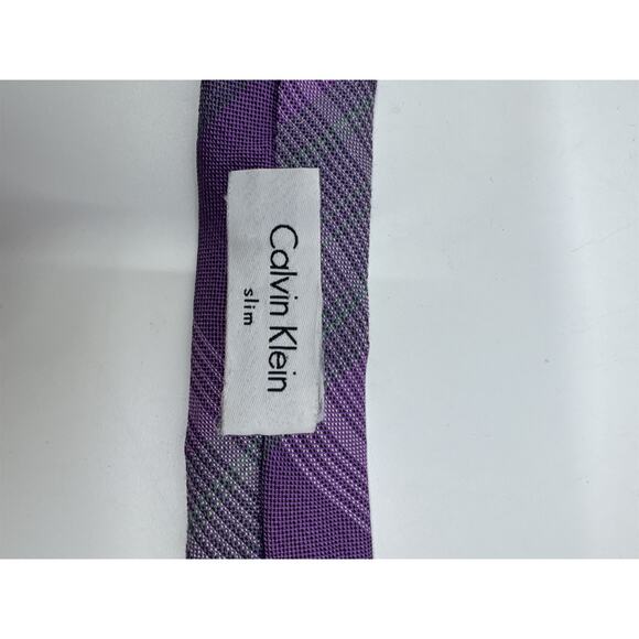 Calvin Klein Purple And Grey Plaid Slim Men's Neck Tie - Picture 9 of 11